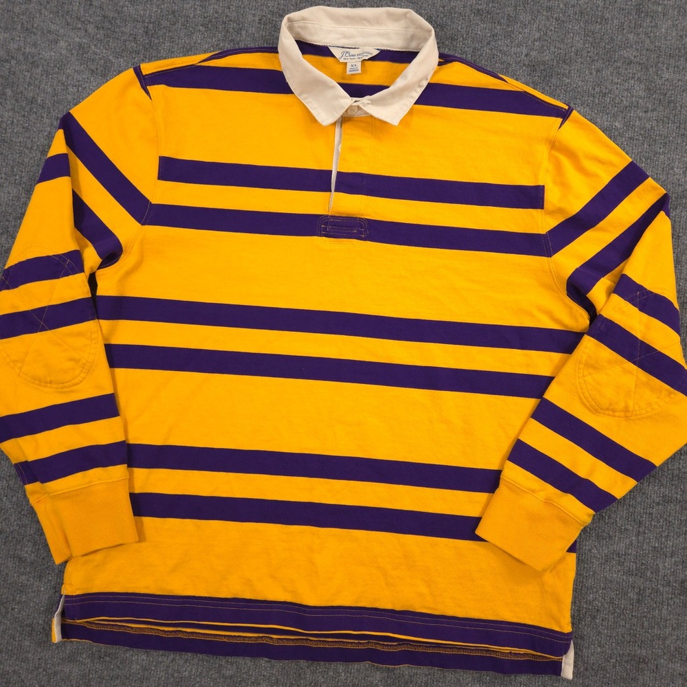 J Crew Rugby Shirt Mens XL Yellow Purple Striped Collegiate Preppy Long Sleeve